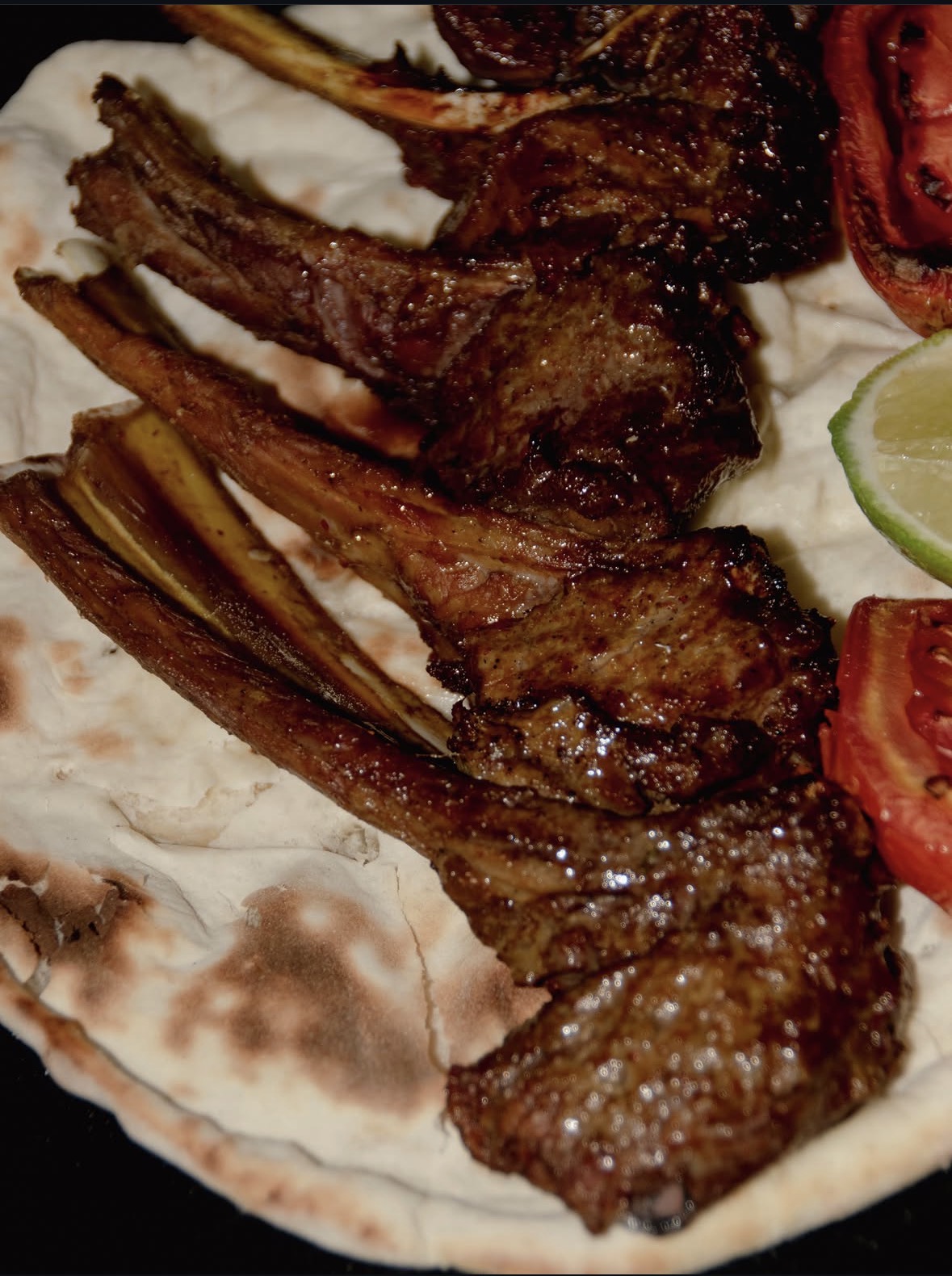 Persian lamb chops on flatbread